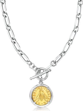Ross-Simons Italian Replica Bee Lira Coin Necklace in Sterling Silver and 18kt Gold Over Sterling