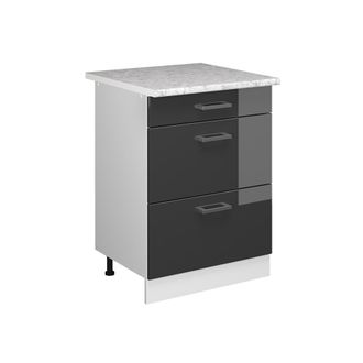 Vicco Mueble Bajo De Cocina R-line, Antracita Alto Brillo, 60 Cm Con Cajones Y Encimera