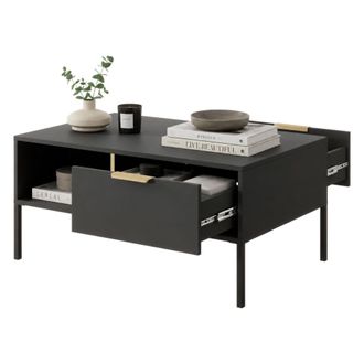 Dmora Mesa De Centro Karo, 2 Cajones, Con Patas, Un Compartimento, 97x60x44h Cm Negro Antracita
