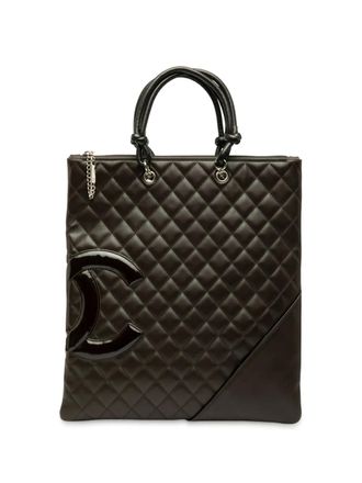 Chanel Borsa tote Cambon Ligne piatta in pelle di agnello trapuntata 2005-2006 - Marrone