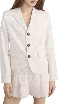 Frame Denim Striped Smart Blazer In Ecru Multi
