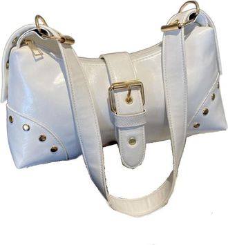 Generic Vintage Single Pu Leather Shoulder Underarm Bag, Solid Color Casual Buckle Armpit Handbag(White)