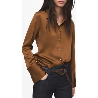 Mango Flowy Satin Shirt in Mustard at Nordstrom Rack, Size 10