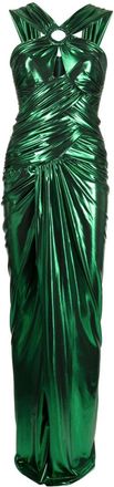 Zuhair Murad lam&eacute; draped sleeveless gown - women - Polyester/Elastane/Polyurethane/Brass/Crystal - 36 - Green