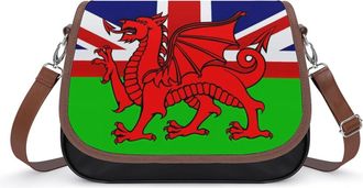 Generic Union Jack Welsh Flag Crossbody Bag Womens Handbag PU Message Bags Shoulder Purse with Adjustable Strap