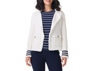 Nic+Zoe Petite Subtle Stripe Fringe Mix Knit Jacket Womens Jacket Cream : PL, Cotton/Nylon/Polyester