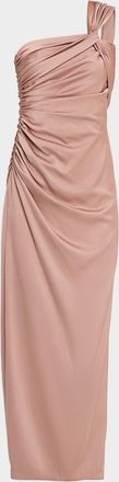 Aidan Mattox Ruched One-Shoulder Column Gown