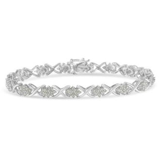 House of Brilliance Silver 1-1/2 Cttw Diamond Cluster X Link Tennis Bracelet in White at Nordstrom