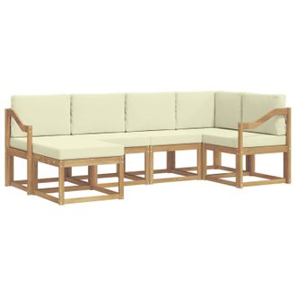vidaXL Conjunto De Sof&aacute;s De Exterior 6 Pcs Blanco Y Crema Poli&eacute;ster Vidaxl