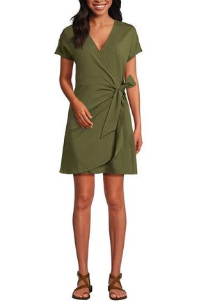 Lands End Cotton Modal V Neck Mini Wrap Dess in Artichoke at Nordstrom, Size X-Small P
