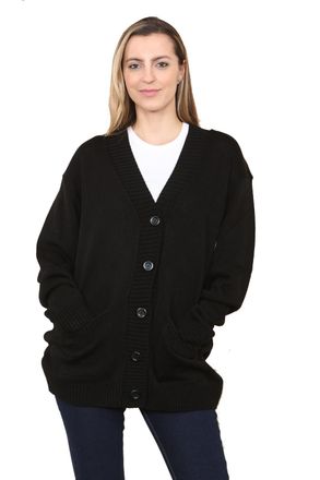 Generic Womens Knitted V-Neck Cardigan - Plain Winter Cardigan with Two Front Pockets, One Size and Oversized Fit, 5-Button Closure (UK, Alpha, L, Plus, Tall,