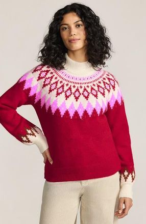 Lands End Fuzzy Turtleneck Lantern Sleeve Jacquard Sweater in Rich Red Fairisle at Nordstrom, Size X-Large