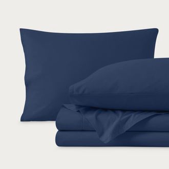 Bare Home 100% Organic Cotton Percale Cooling Sheet Set in Dark Blue at Nordstrom, Size Twin X-Long
