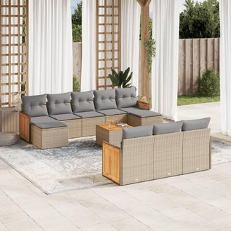 vidaXL Set De Sof&aacute;s De Jard&iacute;n 11pzas Con Cojines Rat&aacute;n Sint&eacute;tico Beige Vidaxl