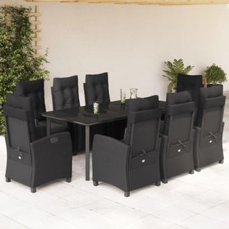 vidaXL Set De Comedor De Jard&iacute;n 9 Pzas Y Cojines Rat&aacute;n Sint&eacute;tico Negro Vidaxl