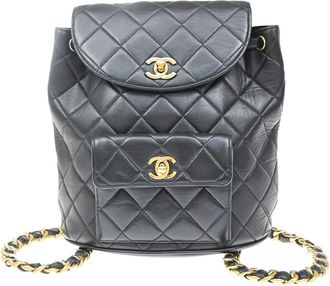 Chanel Duma Drawstring Quilted Leather Navy Leather Backpack Bag (Pre-Owned)
