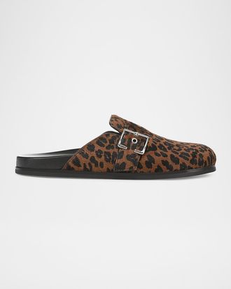 Vince Leon Leopard Calf Hair Clogs