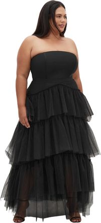 City Chic Womens Tulle Sweetheart Maxi Dress, Black, 24 Plus