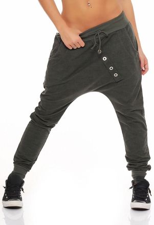 Malito more than fashion Malito Boyfriend Pants in The Knit Design Baggy Trousers Aladin Bloomers Yoga 7398 Women One Size (Olive)