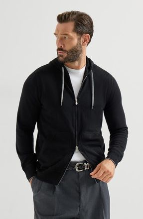 Brunello Cucinelli Cashmere sweatshirt-style cardigan in Black at Nordstrom, Size 60 It
