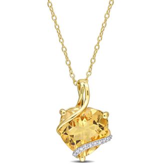 Amour 6 1/2 CT TGW Citrine and Diamond Accent Heart Wrapped Pendant with Chain In Yellow Plated Sterling Silver
