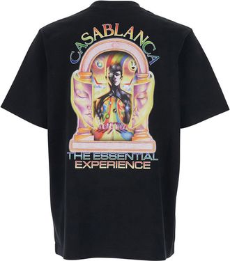 Casablanca Mens T-Shirt With Logo, Black Cotton Organic T-Shirts And Polos