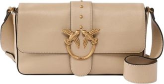 Pinko Love One Classic Slouchy - Dames - Schoudertassen - Beige - ONE Size - Katoen - Tassen
