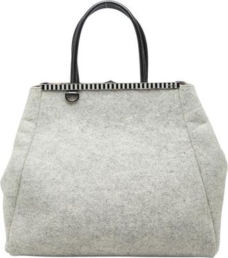 Fendi 2Jours Black Gray Wool Leather Handbag Tote Bag (Pre-Owned)