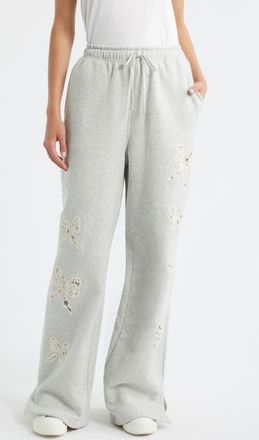 LoveShackFancy Elma Lace Sweatpants in Heather Grey at Nordstrom, Size X-Large