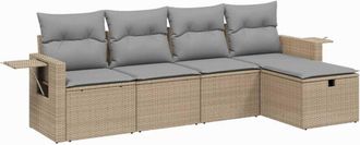 vidaXL Juego De Sof&aacute;s Jard&iacute;n Con Cojines Beige Mezcla 5 Pzas Rat&aacute;n Pe Vidaxl