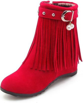 Generic Womens Ankle Boots Fringe Decorative Buckle Side Zip Suede Soft Upper Cushioned Insole Comfortable Non Slip Wear Resistant Casual Party Evening Shoes,