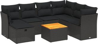 vidaXL Set De Sof&aacute;s De Jard&iacute;n 8 Piezas Y Cojines Rat&aacute;n Sint&eacute;tico Negro Vidaxl