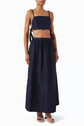 Adriana Degreas Geometric Spaghetti Strap Crop Top And Voluminous Skirt Set In Blue