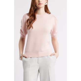 Nordstrom Ruched Short Sleeve Cashmere Sweater in Pink Dogwood at Nordstrom, Size Xx-Small