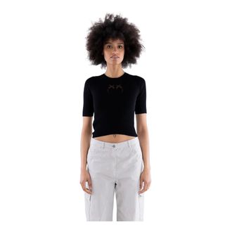 Pinko Pinko, Truien & Vesten, Dames, Zwart, S, Katoen, Love Birds Ribbed Top