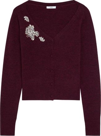 Erdem Embellished Knitted Cardigan - Burgundy - L (UK14 / L)
