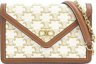 Celine Brown Off-White Pvc Leather Chain/Shoulder Wallet (Pre-Owned)