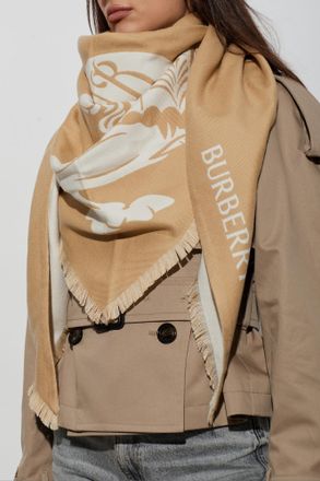 Burberry Wool Scarf With Logo, Unisex, Beige