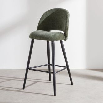 Maisons du monde Taburete de bar de tela verde y madera de caucho negra 80 cm