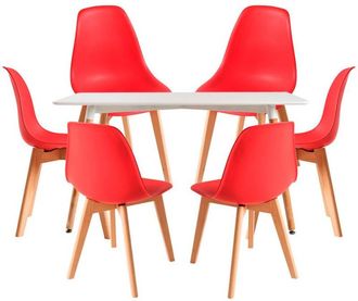 Regalos Miguel Regalos Miguel - Conjuntos De Mesa Y Sillas - Conjunto Mesa Tower Rectangular 120 X 80 Cm Blanca Y Pack 6 Sillas Kelen - Rojo