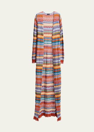 Etro Striped Open-Knit Long Cardigan