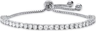 Palm Beach Jewelry 3 TCW Round Cubic Zirconia Silvertone Adjustable Drawstring Strand Bracelet 10