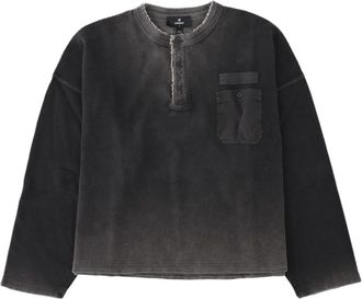 Represent Black Washed Button Placket Long-Sleeve Cotton Sweater