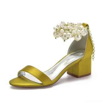 Miyoopark Comfortable Wedding Shoes for Women Block Low Heel Evening Sandals M536 Yellow UK 7.5