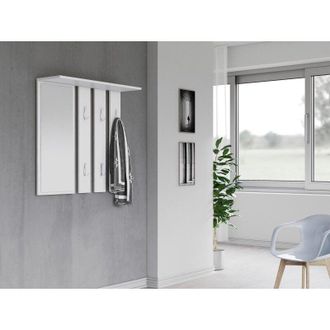 Hucoco REGGY - Wall hook + large mirror - 6 double hooks - Shelf - Hall cupboard - 85x82x15cm