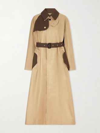 sacai Trench In Gabardine Di Misto Cotone Bicolore Con Cintura - Neutri