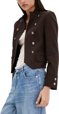 Mango Military Linen Jacket in Chocolate at Nordstrom, Size X-Small