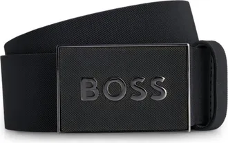 BOSS Italian leather belt with logo plaque buckle