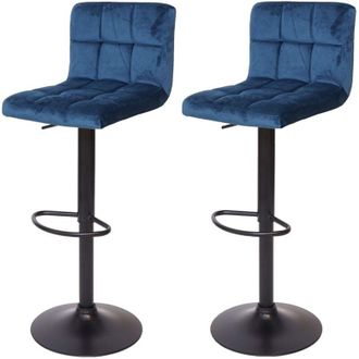 Hhg Set 2x sgabelli regolabili girevoli lounge HHG 232 velluto base nera petrolio