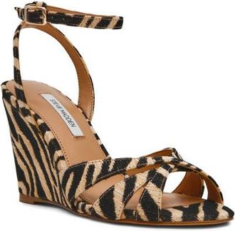 Steve Madden Harbor Ankle Strap Wedge Sandal in Zebra at Nordstrom, Size 7.5